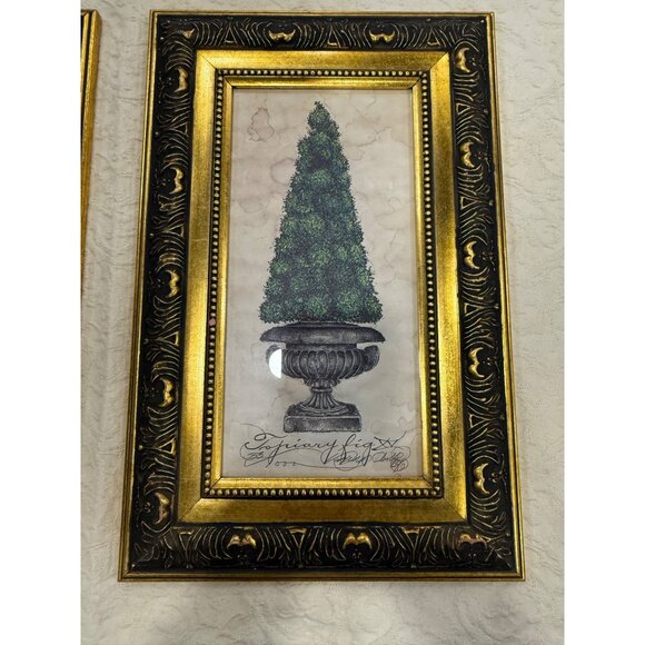 Limited Edition Topiary Fig prints by Kathryn Clarke Gold & Black Frames Vintage - Picture 2 of 12